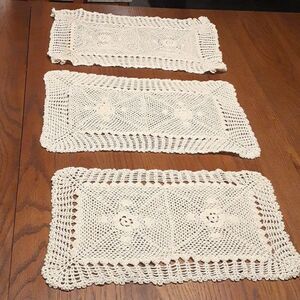 3 pc bundle vintage hand crocheted ecru mats